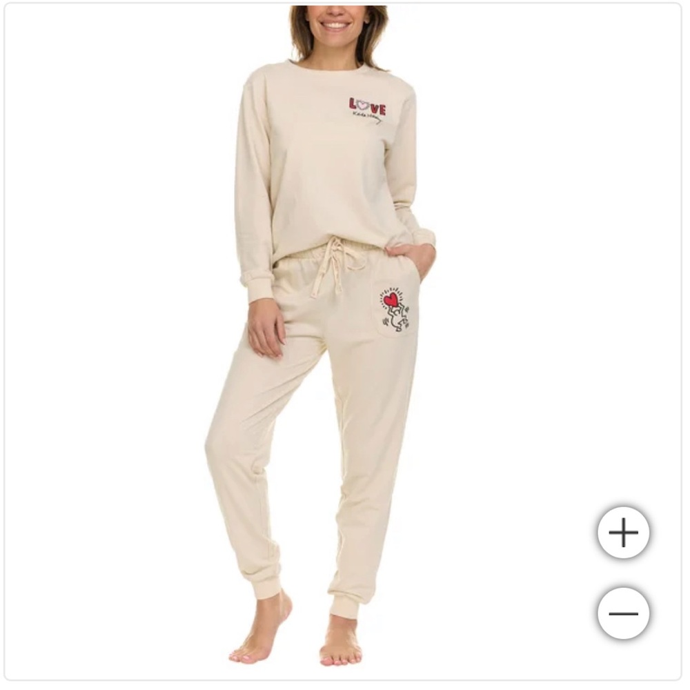 Women's Beige Keith Haring Print Pajama Set